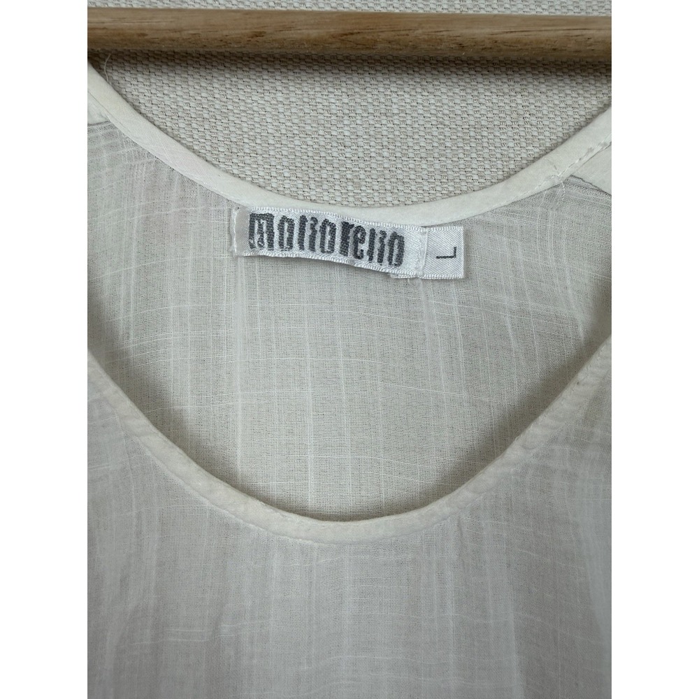 Monoreno Women's Embroidered Ivory Tunic‎ Blouse Size L Semi-Sheer Zip Romantic - Picture 5 of 16